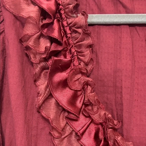 Denim 24/7 Wine Ruffle Cotton Blouse Button up with Lace Trim Fancy size 22 - Picture 14 of 14